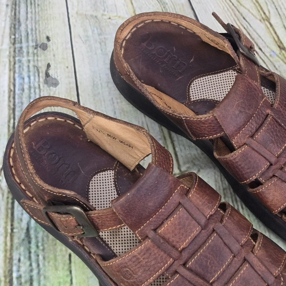 Born Murphy Fisherman Sandals Mens 9 Brown Leather Buckle Handcrafted Comfort